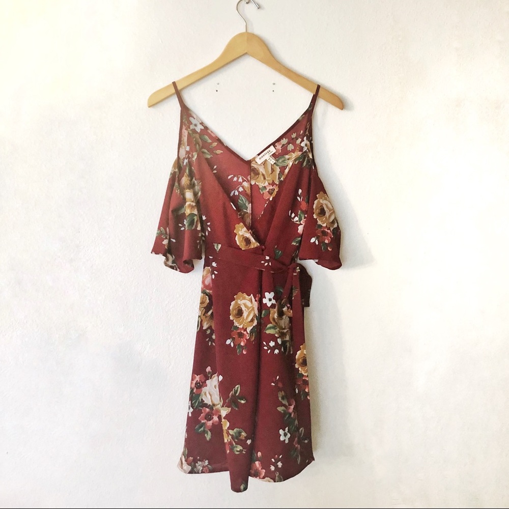 Cold Shoulder Floral Wrap Dress